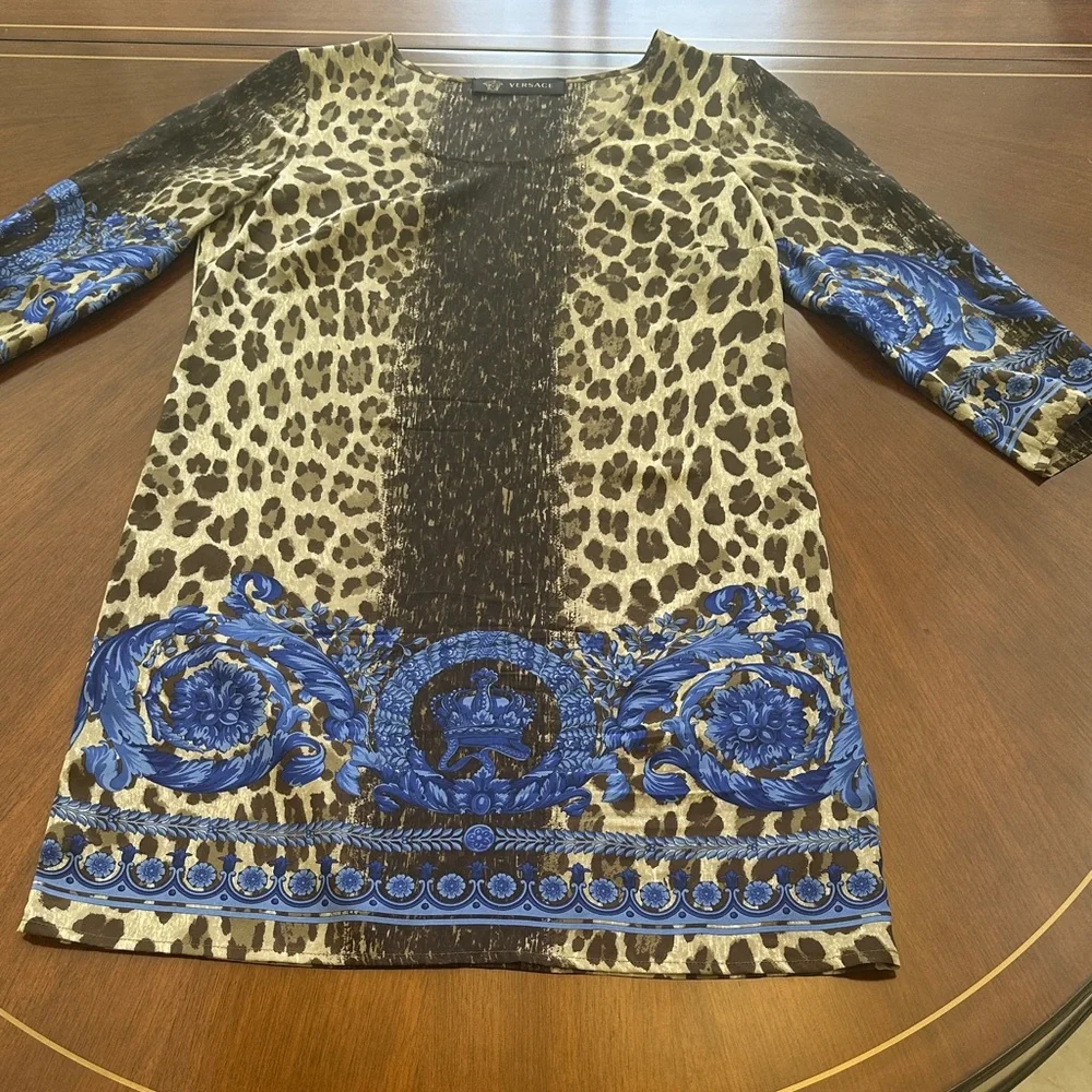 Versace Silk Leopard & Baroque Print Mini Dress – Authentic Italian Designer - Picture 4 of 15